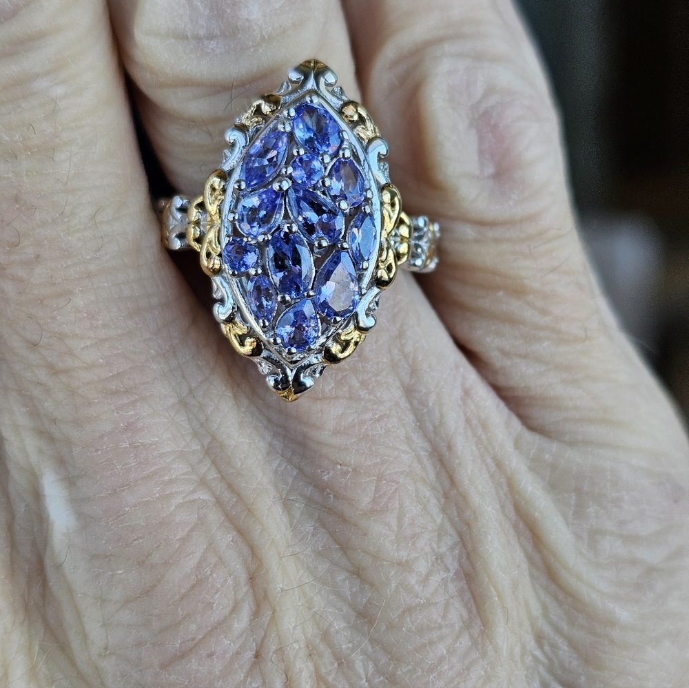 Natural Tanzanite Cluster Ring Sterling Silver Vermeil Size 7! - Picture 8 of 9